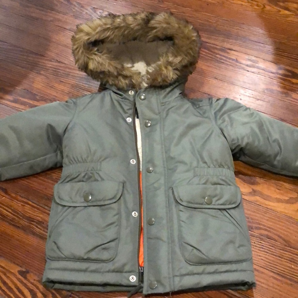 Toddler Boys Sherpa Lined Faux Fur Hooded Parka